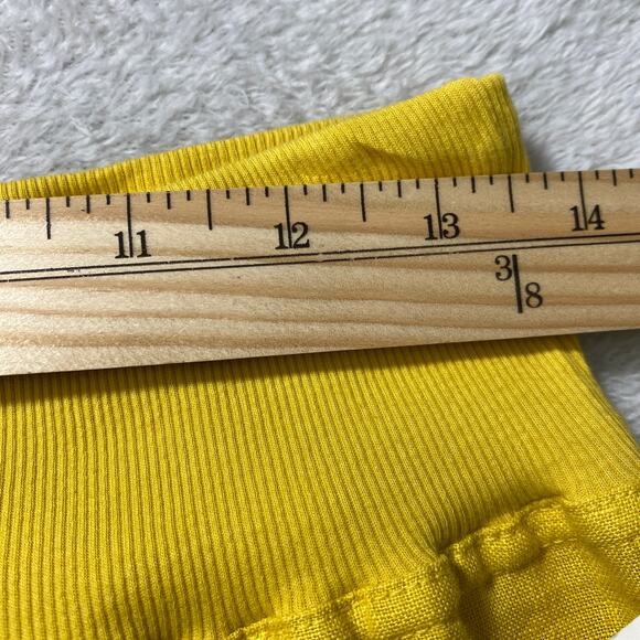 Anthropologie Wide‎ Leg Linen Cropped Pants Women L Yellow Pom Pom Trim Pull On - Picture 10 of 12